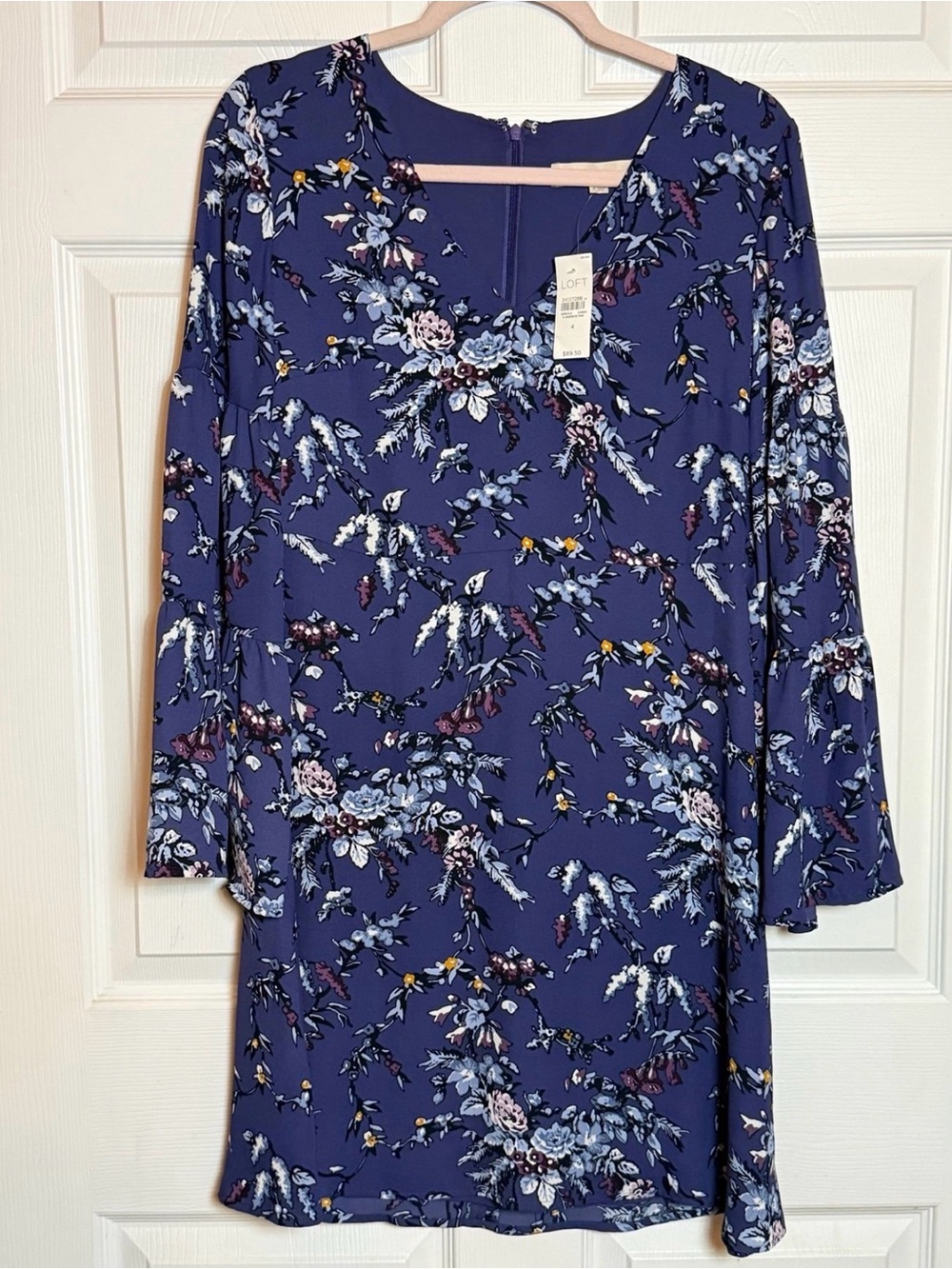 NWT LOFT Floral Navy Shift Dress - Long Sleeve